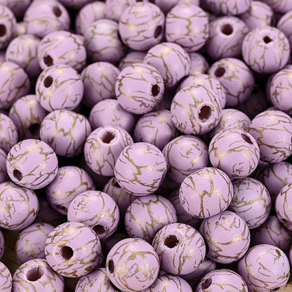 Colored Round Wood Beads with Gold Thread
