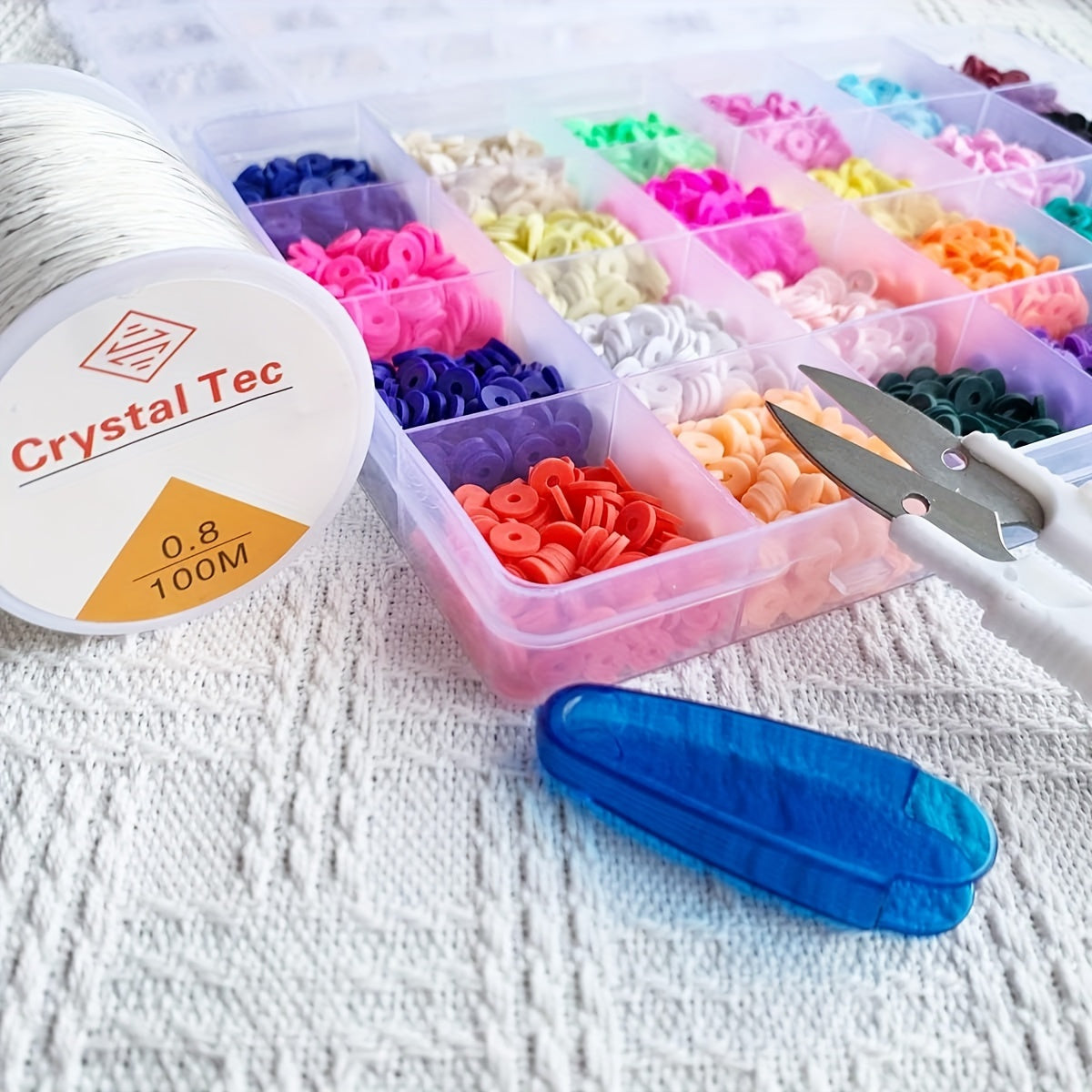3 Rolls 0.8mm Elastic Beading Cord with Scissors