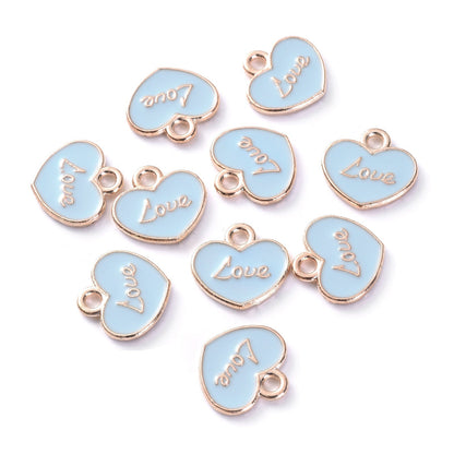 10pcs Colorful Love Printing Heart Shape Charms 12x11mm Delicate Drip