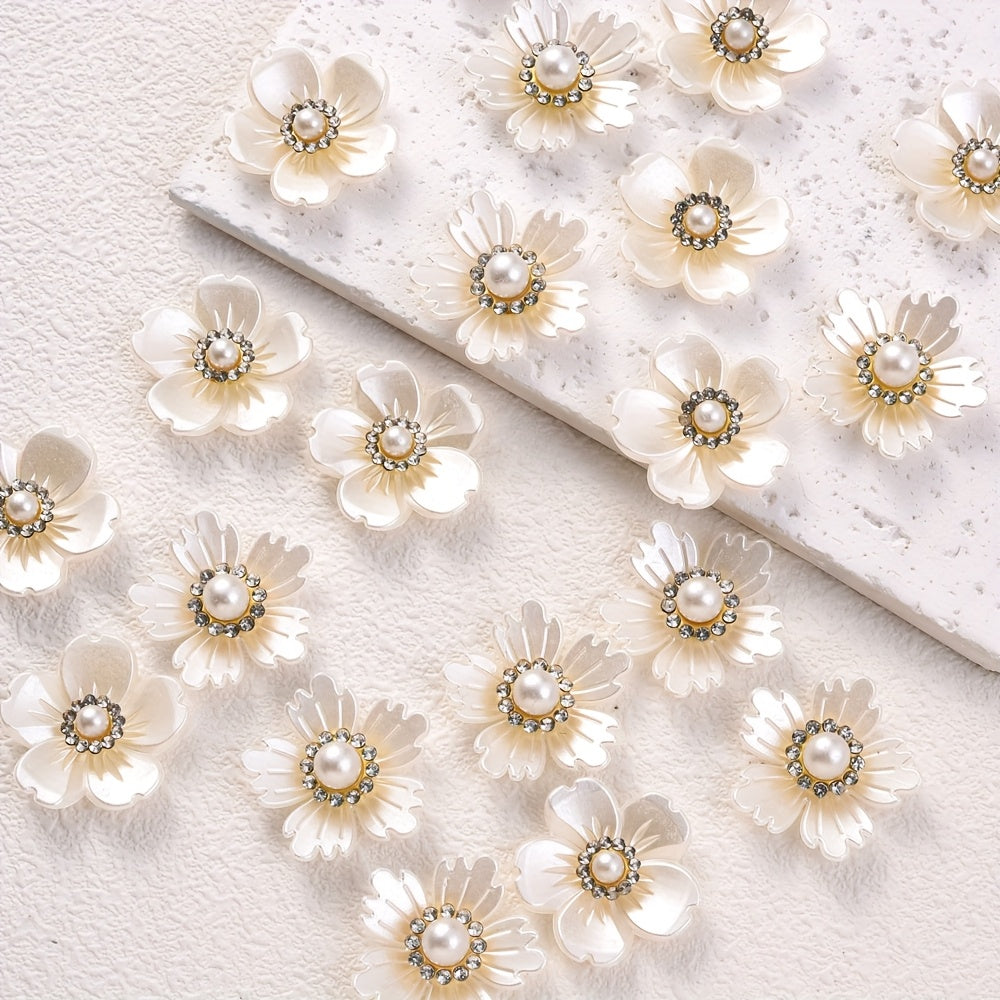 10PCS White Flower Acrylic Embellishment Set