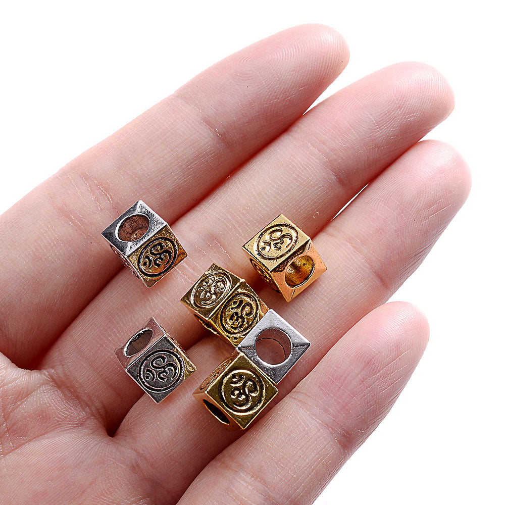 10pcs 7mm Retro Golden & Silvery Square Spacer Beads