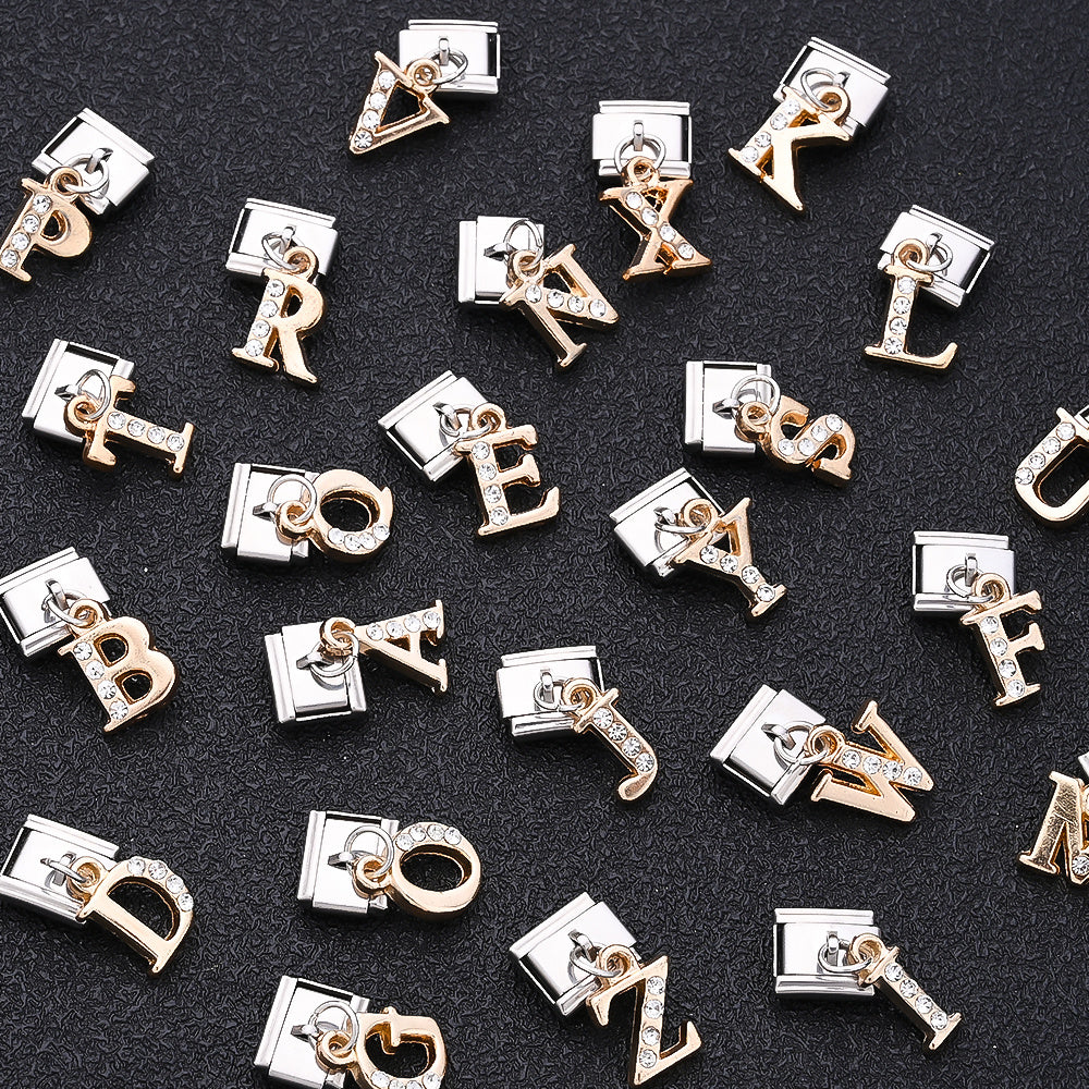 1PC Rhinestone A-Z Letter Modular Bracelet Charm Set
