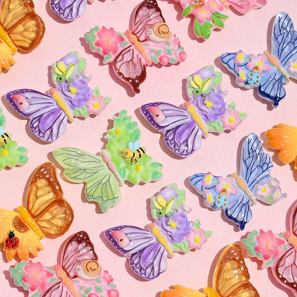 10PCS 22×26mm Colorful Butterfly Resin Flatback Embellishment Set