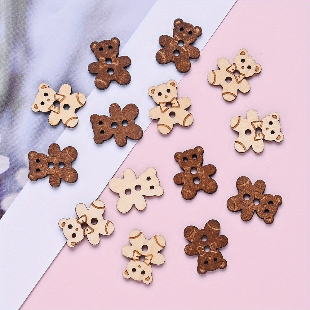 10PCS 15.8×17.7mm Bear-Shaped Wood Buttons