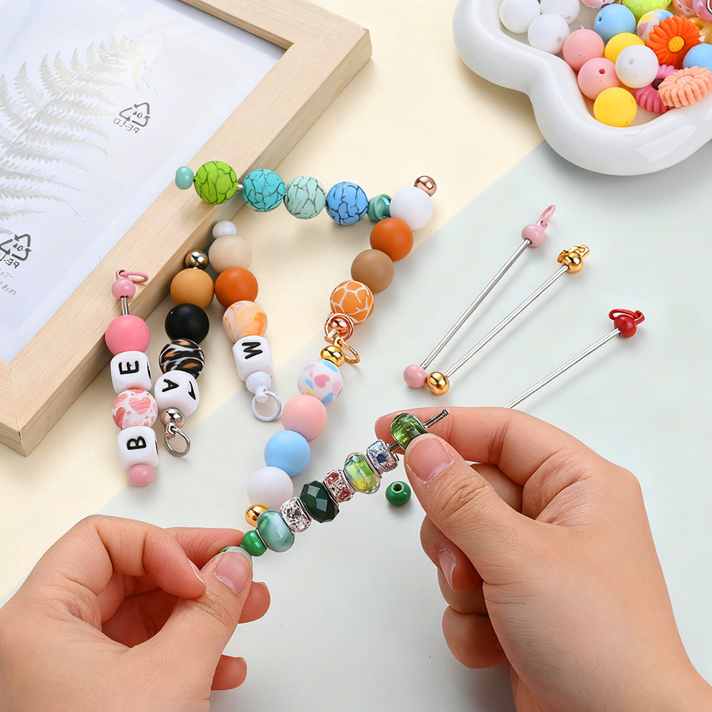 Metal Blank Bar Beadable Keychain Set