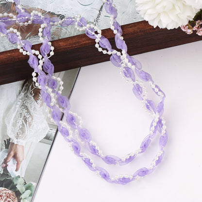 1 m Apricot Flower Pearl Embroidered Lace Trim