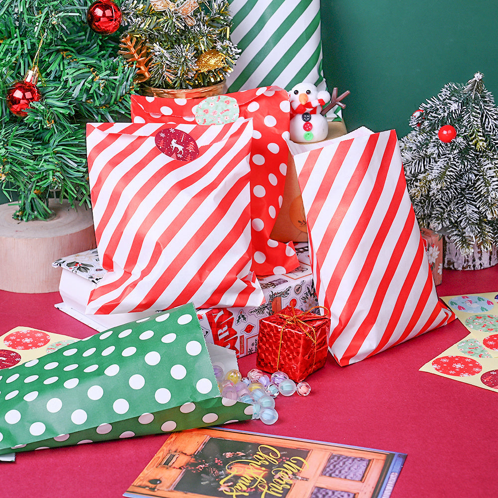 Christmas Polka Dot and Stripe Paper Gift Bags