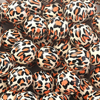 10PCS 16mm Animal Print Round Wooden Bead Set