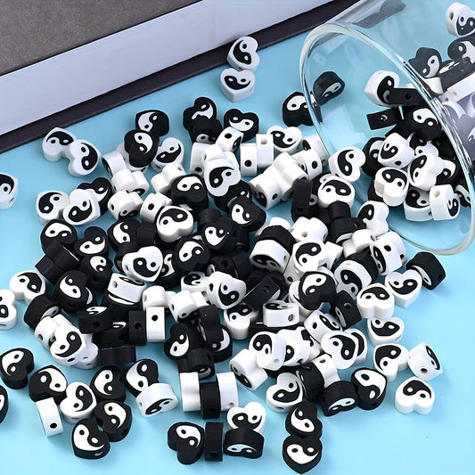Black and White Tai Chi Polymer Clay Beads