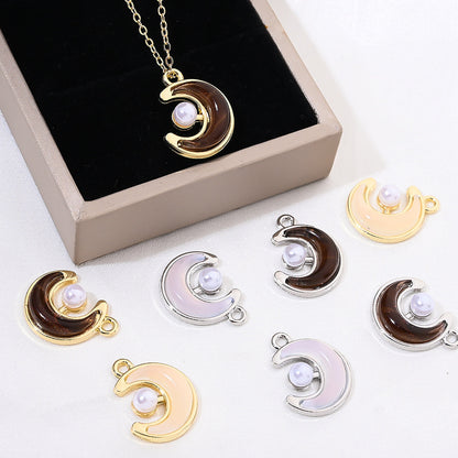 20PCS Black & White Moon Charms with Imitation Pearl Beads