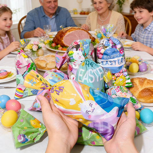 50-Piece 13x27.5 cm OPP Easter Gift Bags with Gold Print