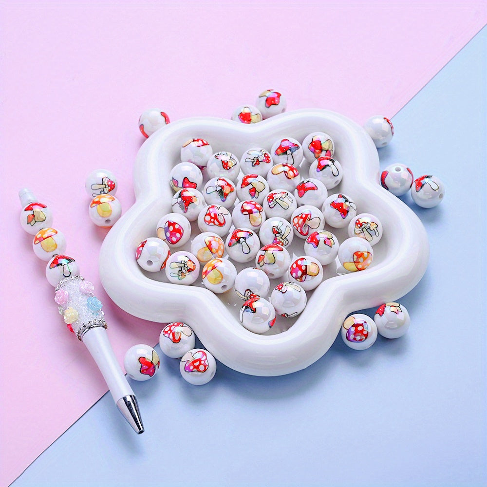 10pcs Red Mushroom Design Acrylic Beads