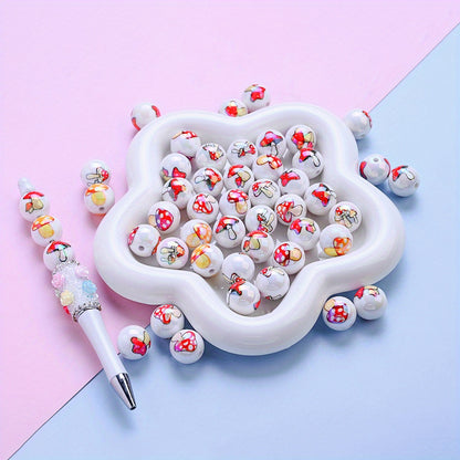 10pcs Red Mushroom Design Acrylic Beads