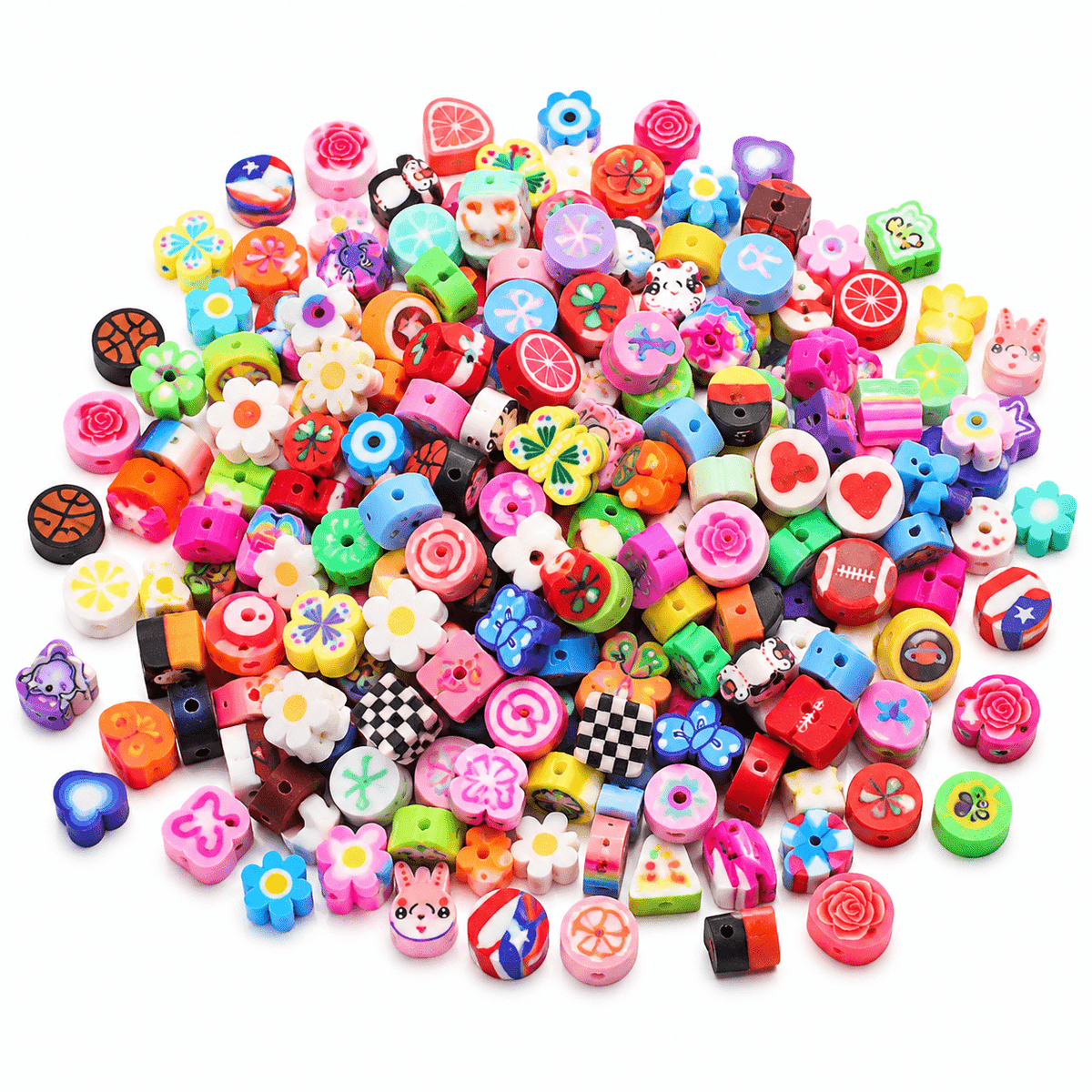 440pcs Colorful Polymer Clay Beads Set, Mixed Shapes & Patterns (Flowers
