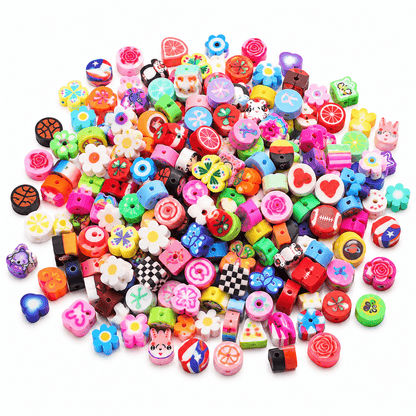 440pcs Colorful Polymer Clay Beads Set, Mixed Shapes & Patterns (Flowers