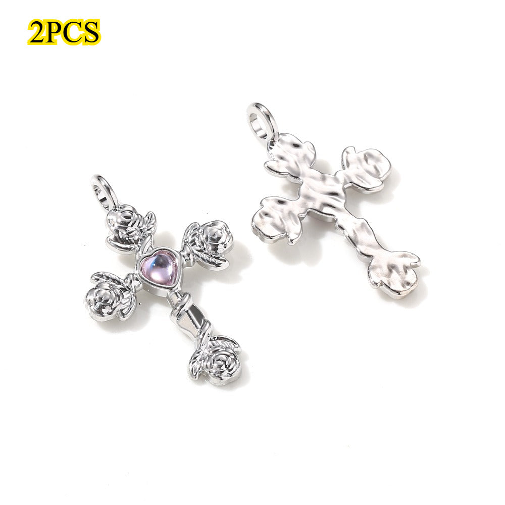 Y2K Rhinestone Cross Alloy Pendants