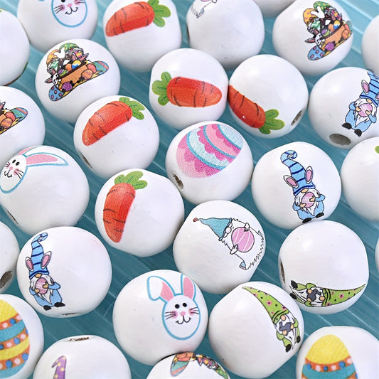 10PCS 16mm Happy Easter Wooden Bead Set
