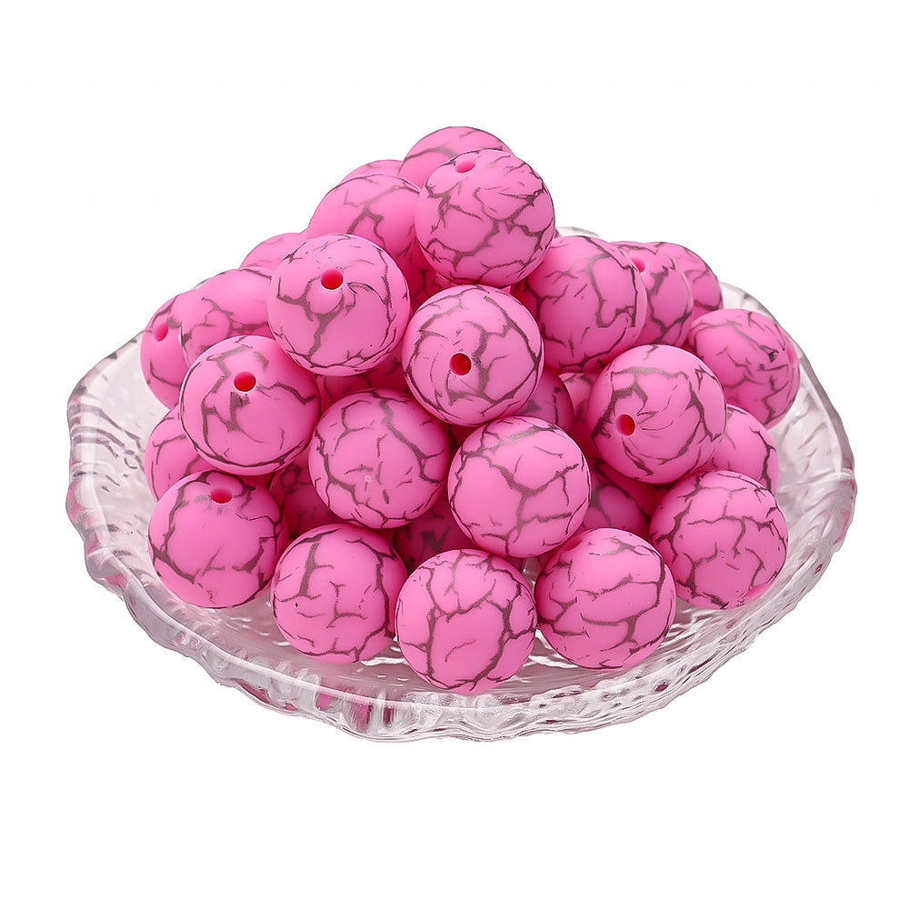 10pcs Crack Printed Silicone Spacer Beads