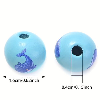 10PCS 16mm Colorful Marine Animal Wooden Bead Set