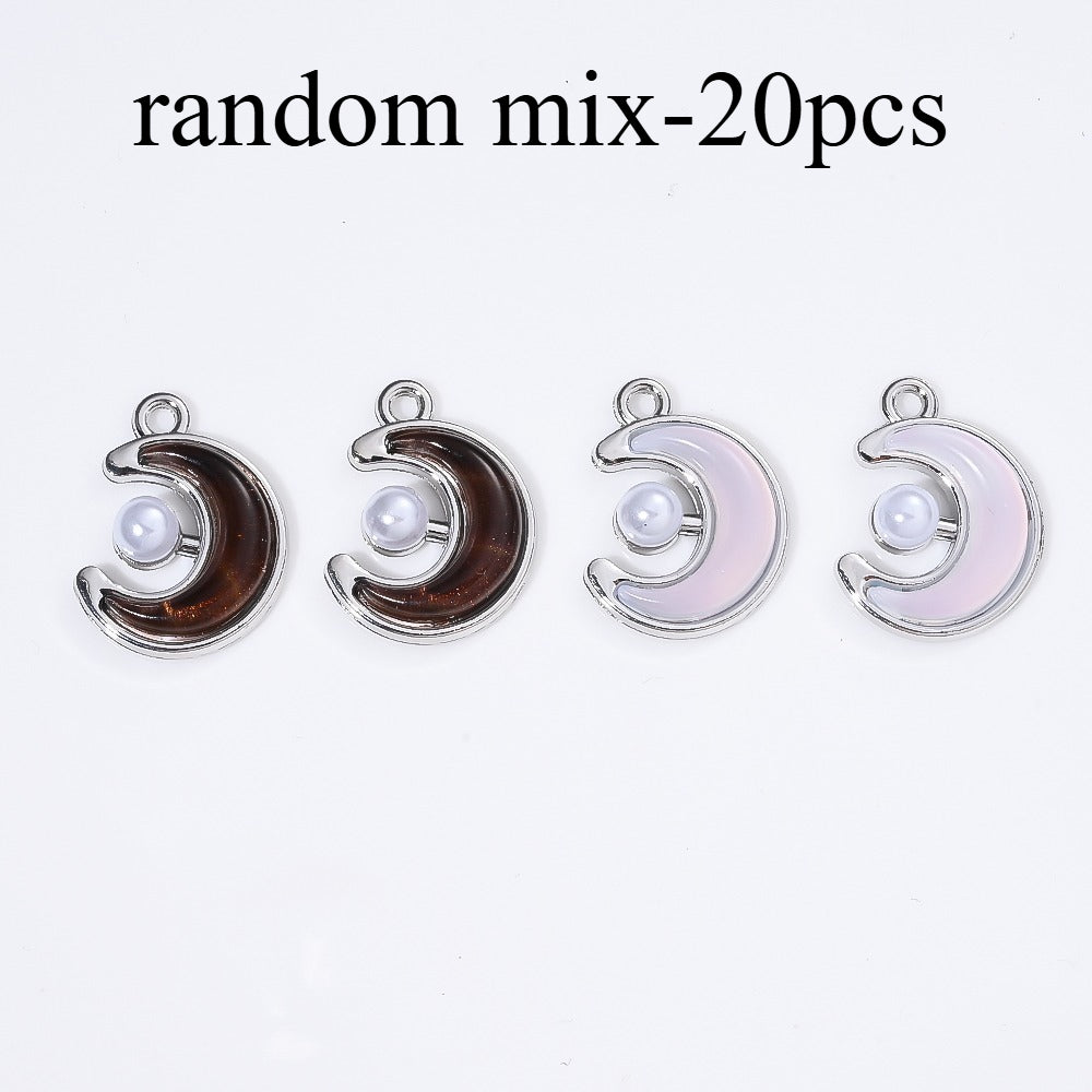 20PCS Black & White Moon Charms with Imitation Pearl Beads