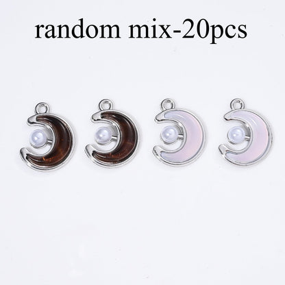 20PCS Black & White Moon Charms with Imitation Pearl Beads