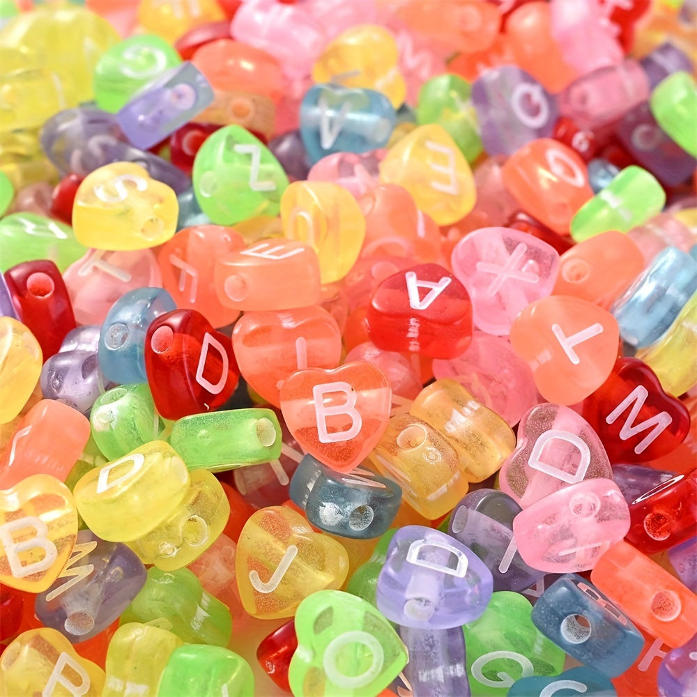 100PCS 4×7mm Heart-Shaped A-Z Letter Acrylic Bead Set