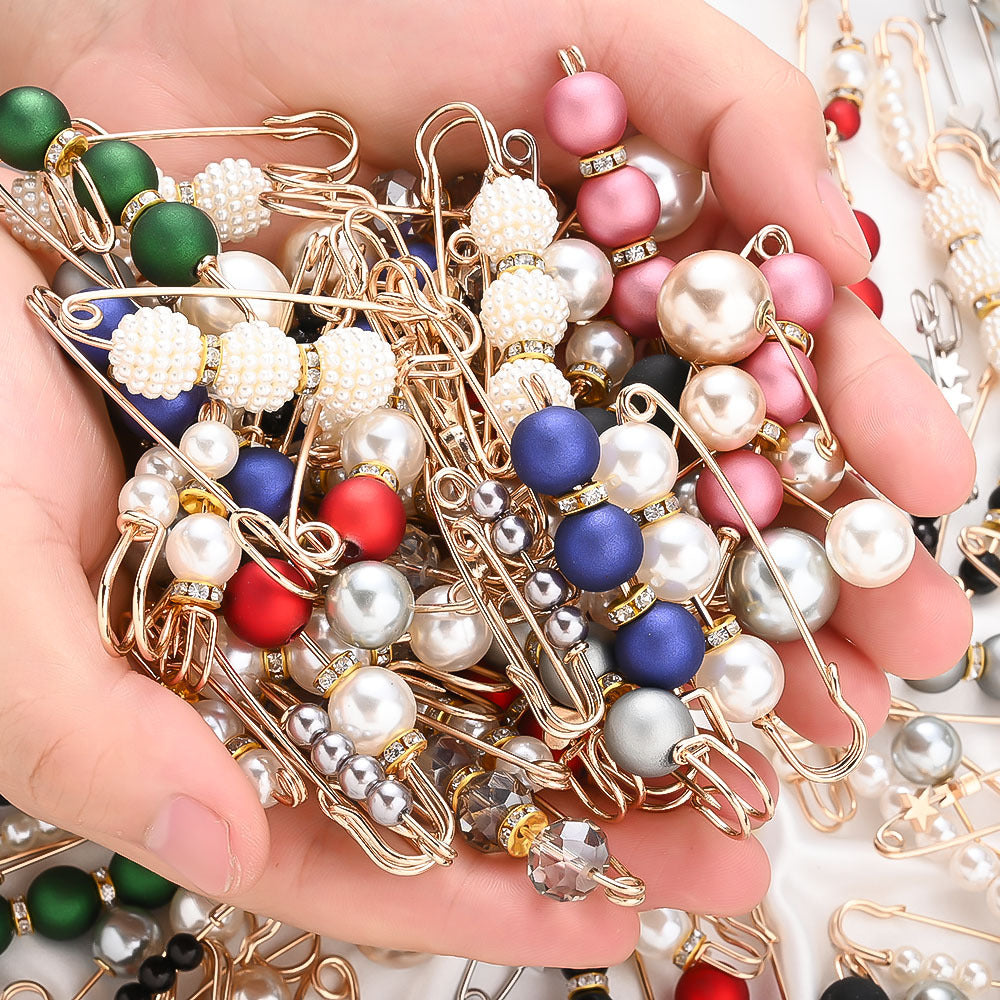 Imitation Pearl Iron Safety Pin Brooches