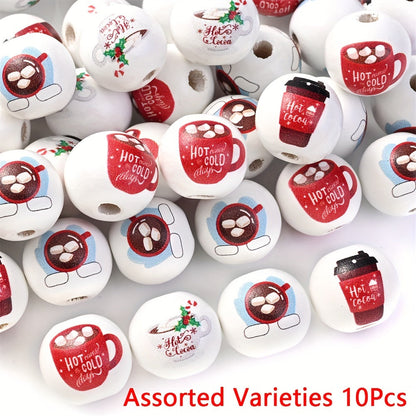 10PCS 16mm Coffee-Themed Wooden Bead Set