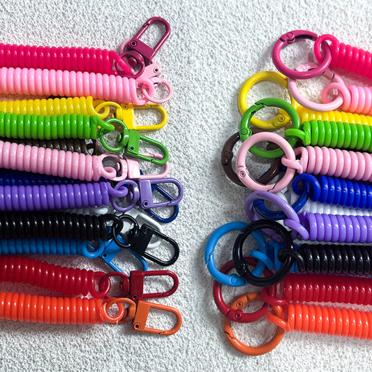 15PCS Retractable Double-Buckle Spiral Keychain Set