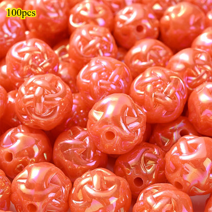 100pcs 15mm 3D Woven Yarn Balls Pumpkin Acrylic Beads