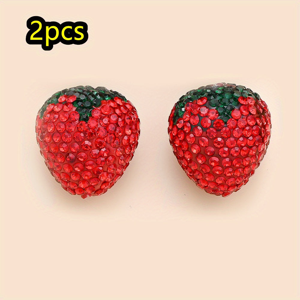 2pcs Handmade Disco Charm Strawberry Polymer Clay Beads