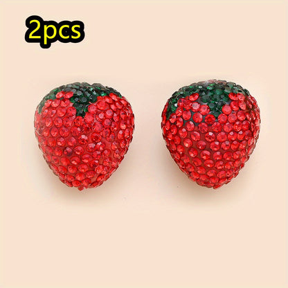 2pcs Handmade Disco Charm Strawberry Polymer Clay Beads