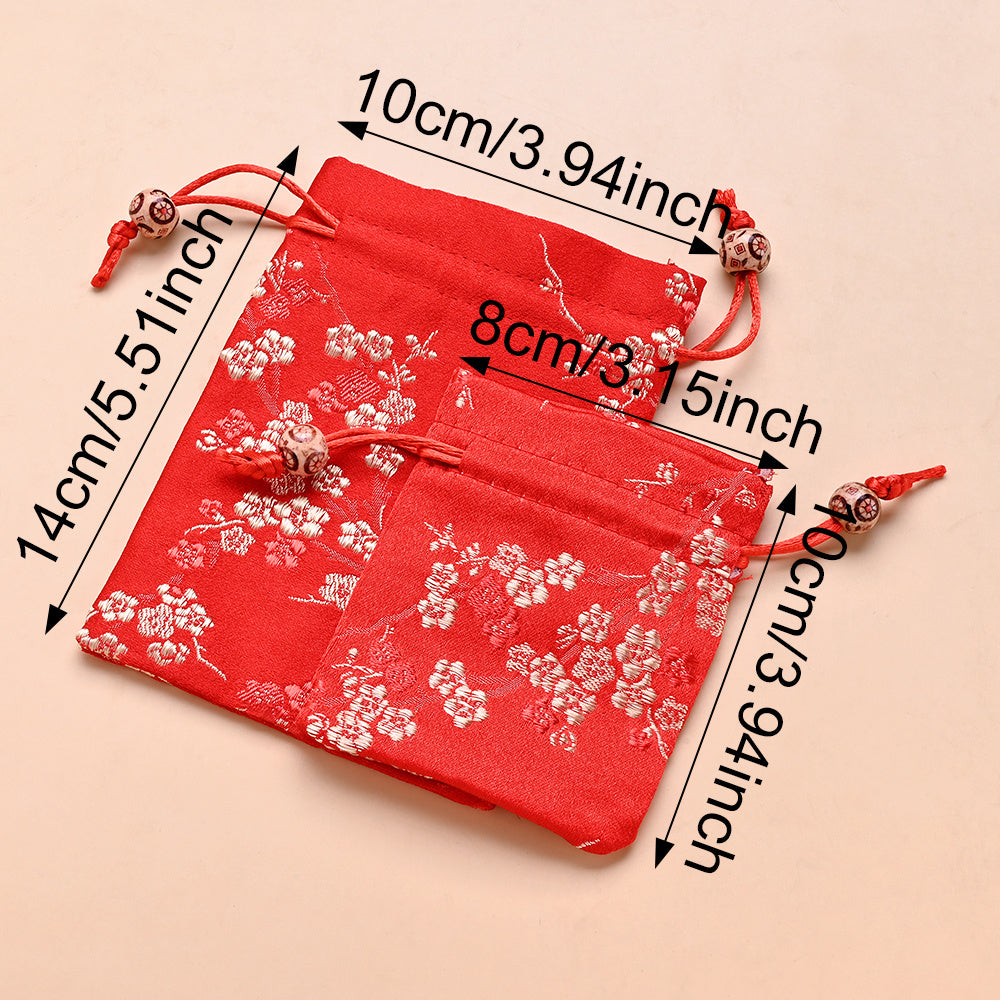 2-Piece Floral Embroidered Satin Drawstring Gift Bag Set