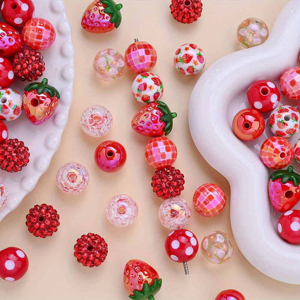 20pcs/set Strawberry Series Resin Beads Set