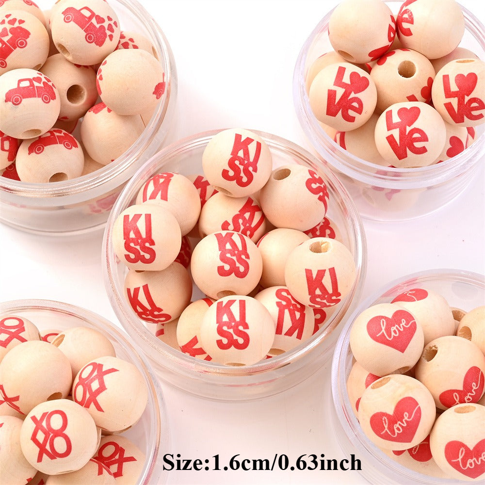 10pcs 16mm Valentine's Day Wooden Round Beads