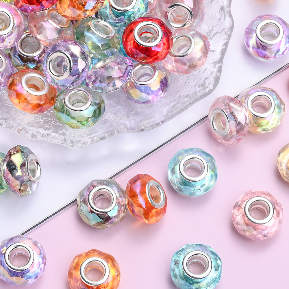 30pcs/set Transparent Faceted Acrylic Large Hole Beads