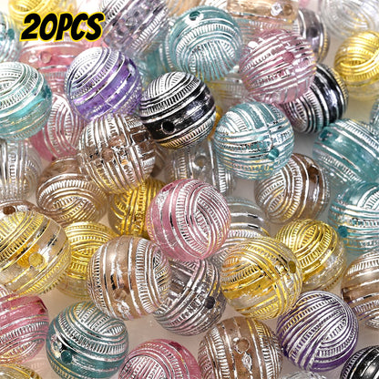 20pcs 16mm Mixed Color Line Round Acrylic Spacer Beads