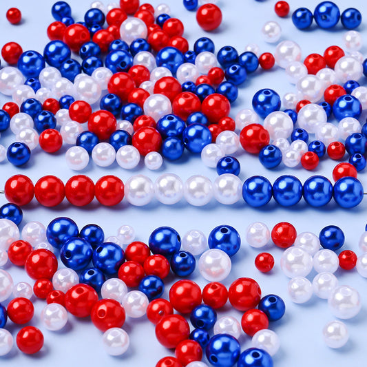 100/200/500-Piece Patriotic Red, White & Blue Faux Pearl Beads
