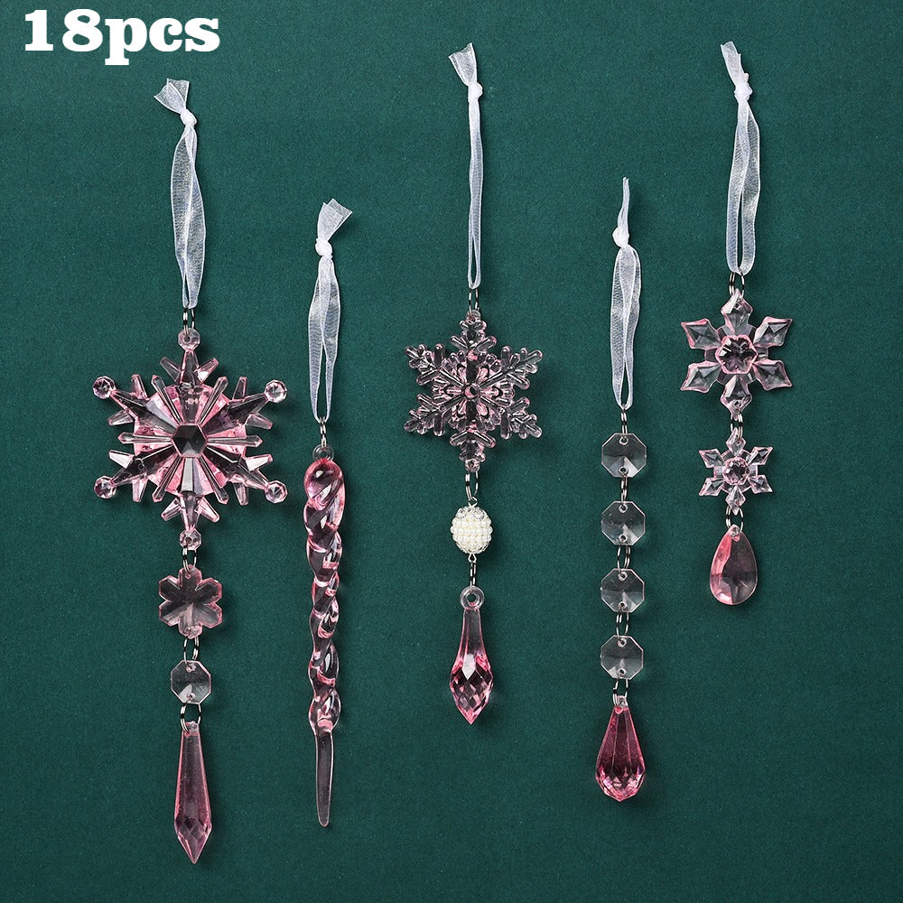 18-Piece Christmas Transparent Snowflake & Waterdrop Acrylic Pendants