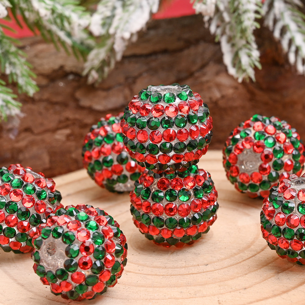 Red and Green Striped Resin Beads