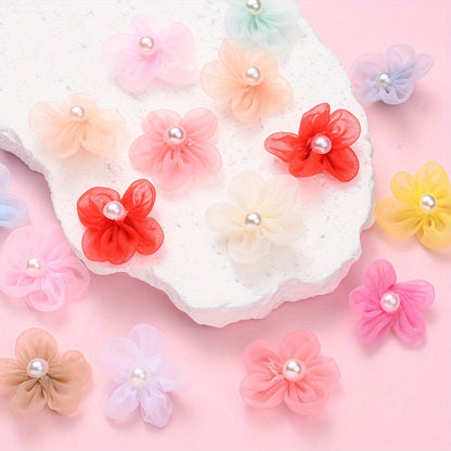 10PCS 23mm Fabric Five-Petal Flower Embellishment Set