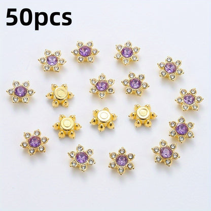 50pcs Six Petal Flower Rhinestone Acrylic Beads