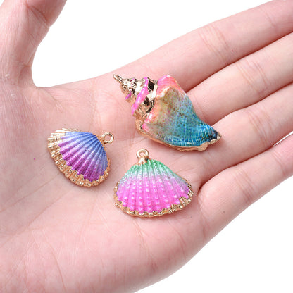 Colorful Gold-Trimmed Shell Pendant Charms