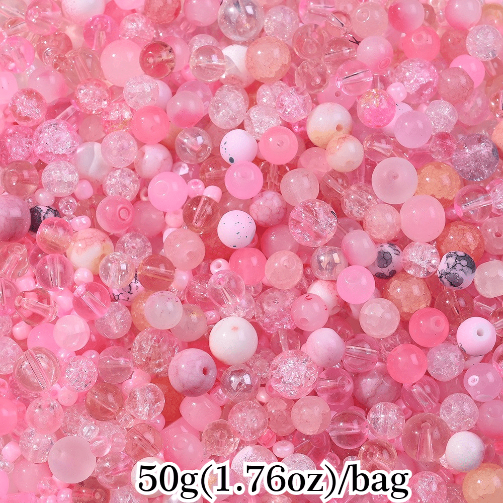 50g 3-12mm Multi-Style Glass Round Beads