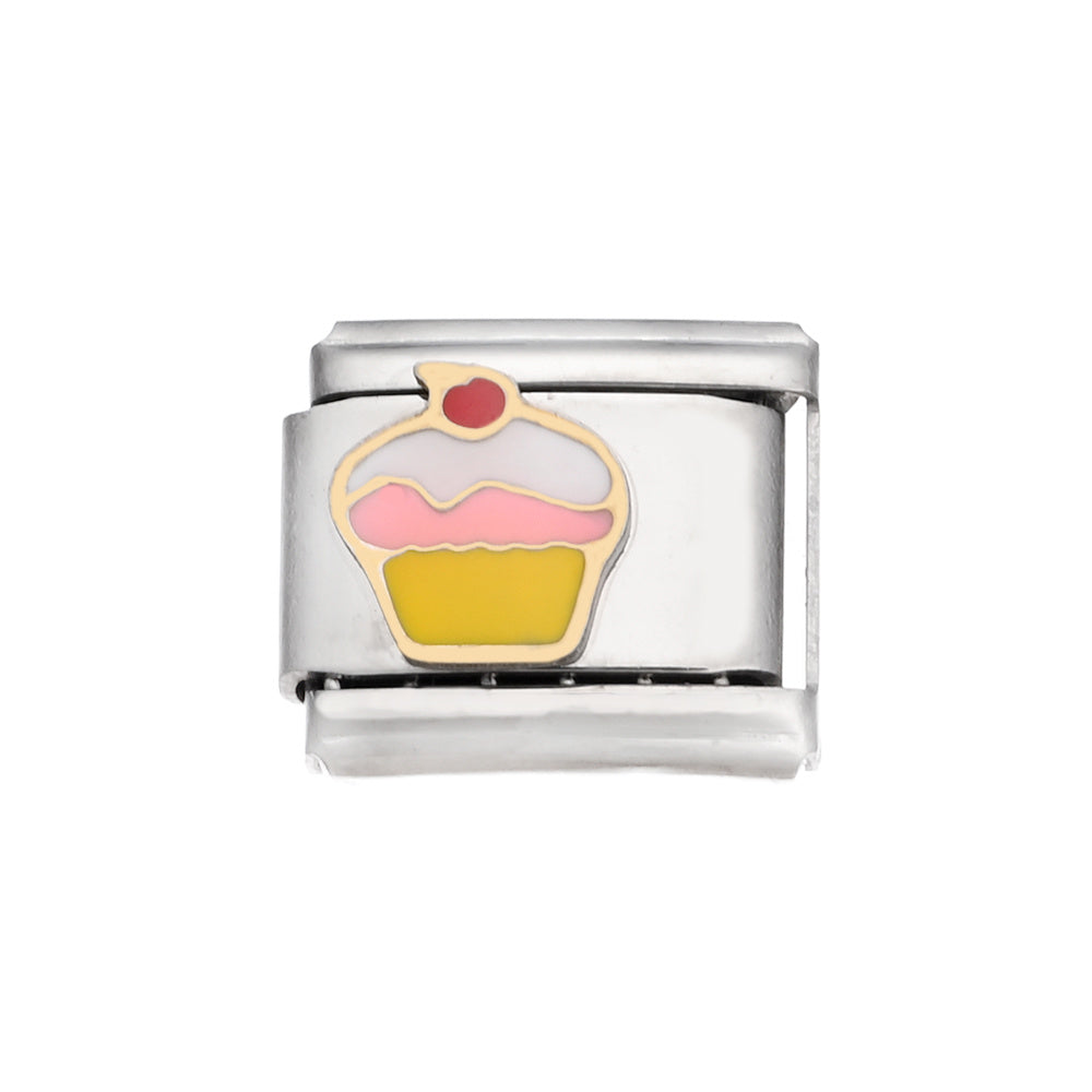 9x10 mm Stainless Steel Birthday Cake Bear Module Charm