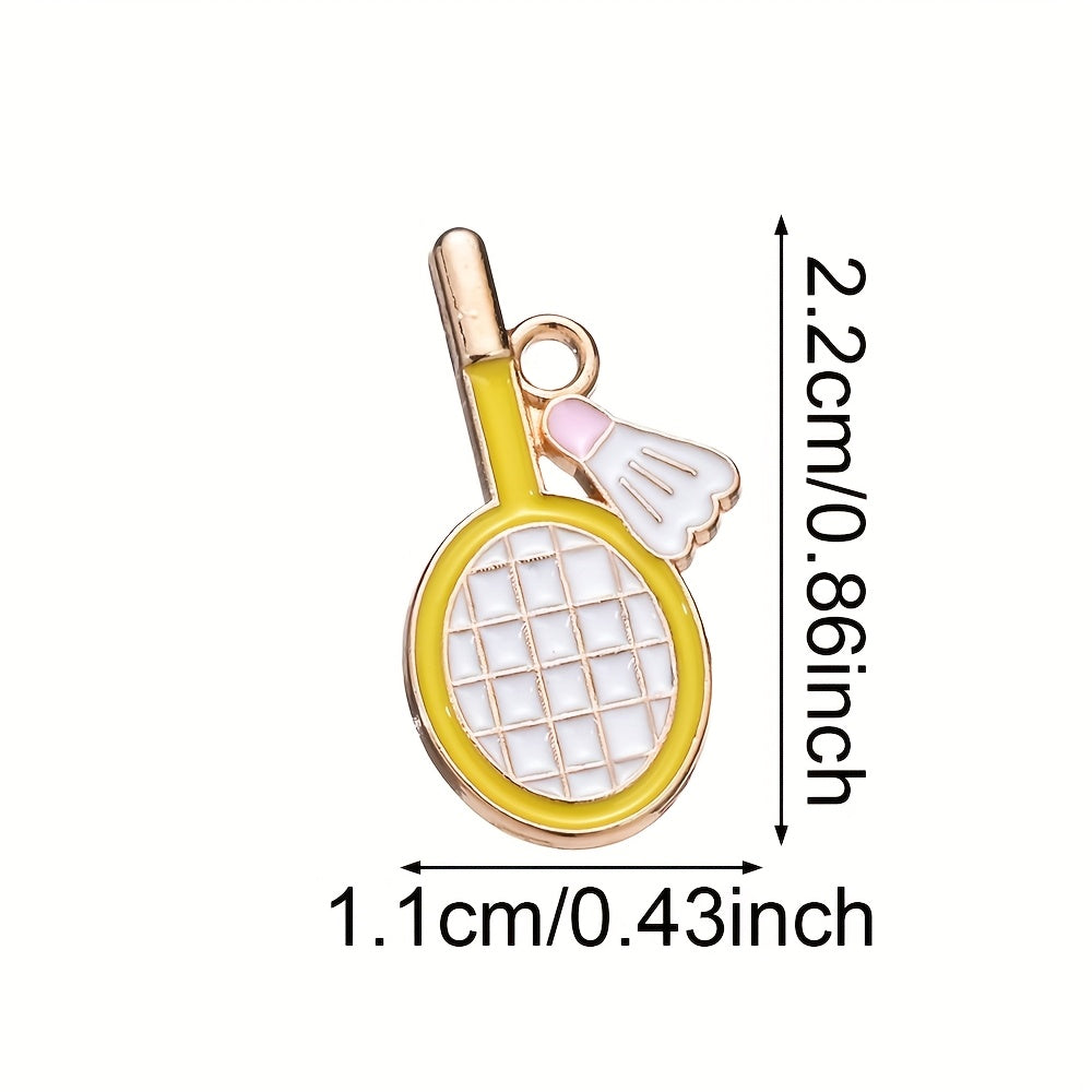 10PCS 11×22mm Colorful Badminton Racket Enamel Charm Set