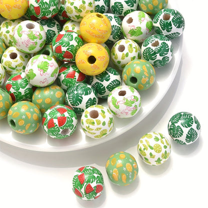 10PCS 16mm Green Round Wooden Bead Set