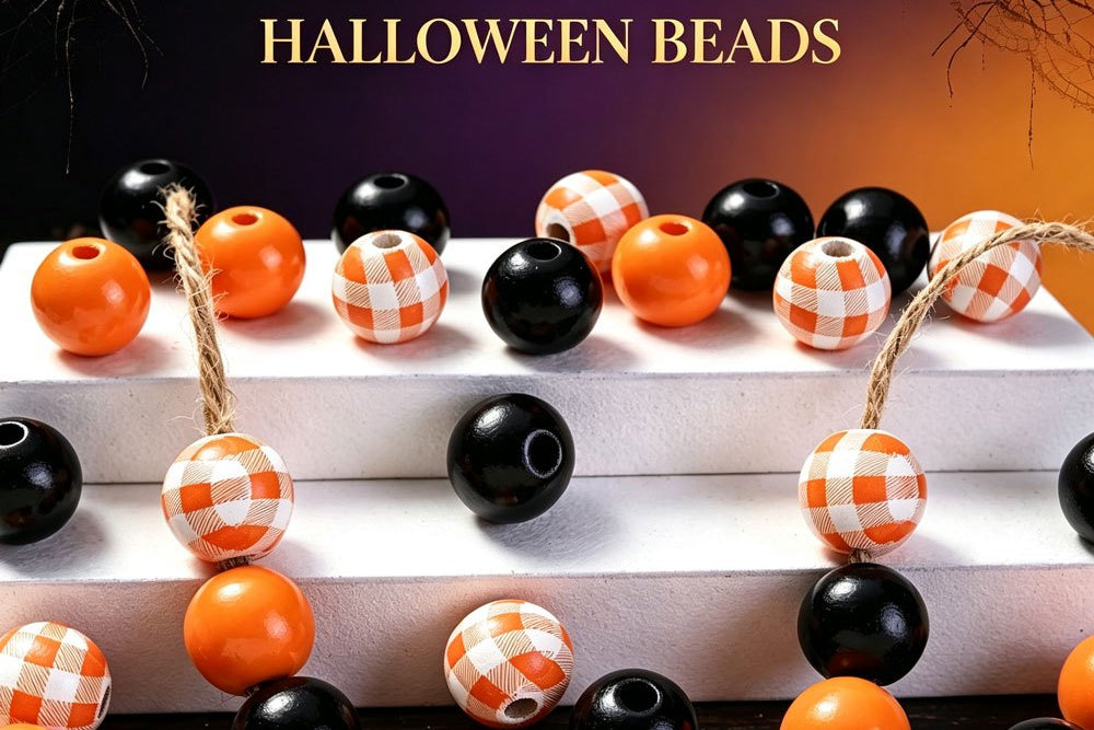 Halloween Buffalo Plaid Wooden Beads