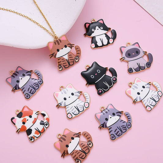 Enamel Cat Pendant Charms