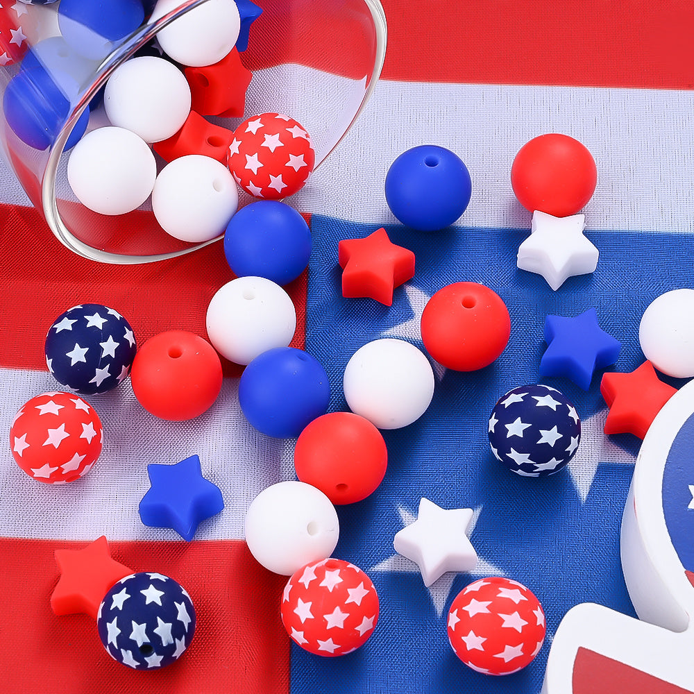 Patriotic Star Silicone Beads